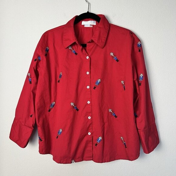 Vintage Embroidered‎ Christmas Nutcracker Button Down Shirt Holiday Red Size XL - Picture 1 of 7